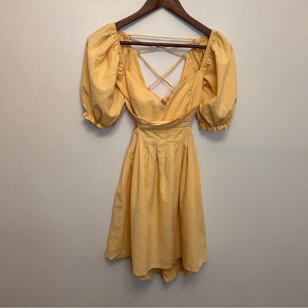 Mable Yellow Strappy Open Back Puff Sleeve Mini Dress - Picture 5 of 12